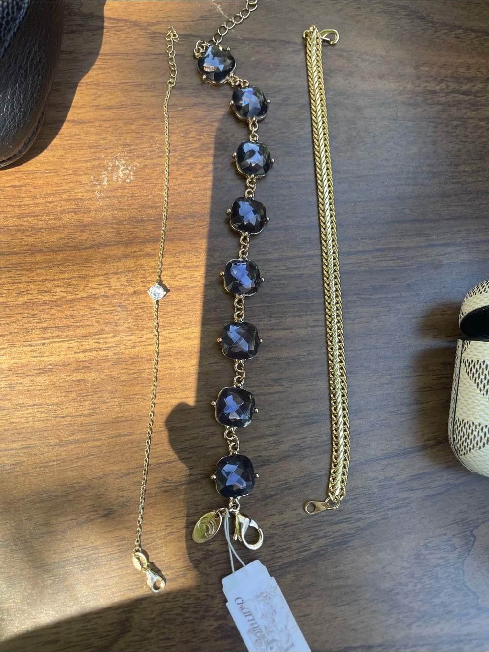 Gold-Tone Bracelet with Black Faceted Stones